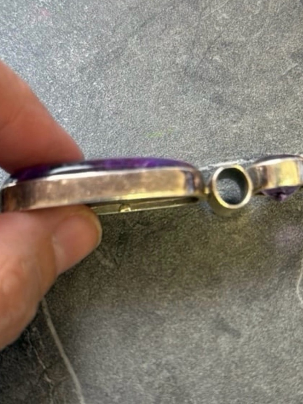 Sterling Silver Pendant Featuring an Oval Charoite Stone Paired with Amethyst - Picture 2 of 4